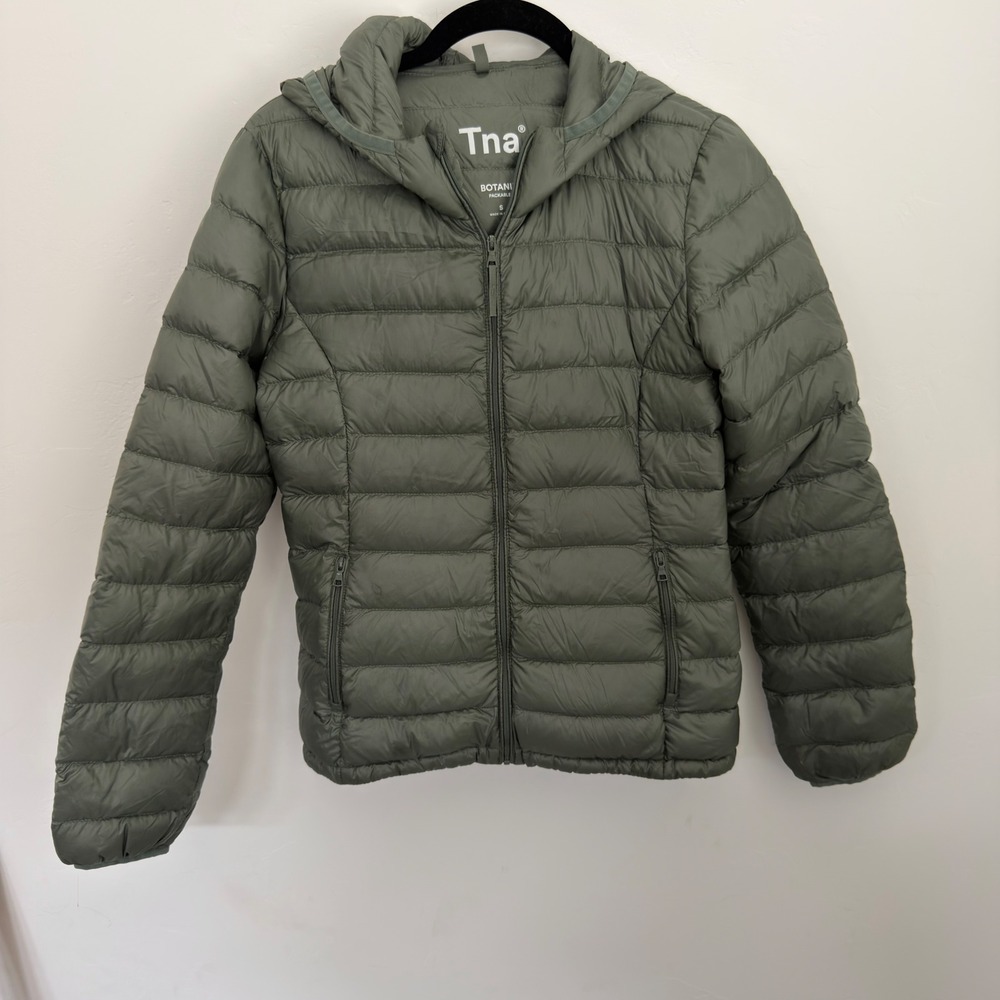 Tna Botanie Packable Puffer Jacket Sage Green Hooded Lightweight Quilted Small
